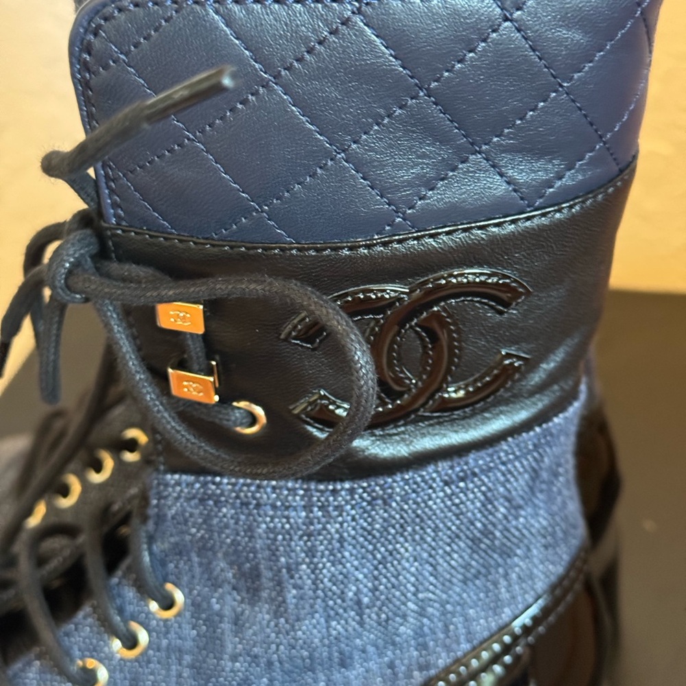 Chanel Lace Up Combat Boot Navy and Black - Picture 5 of 12